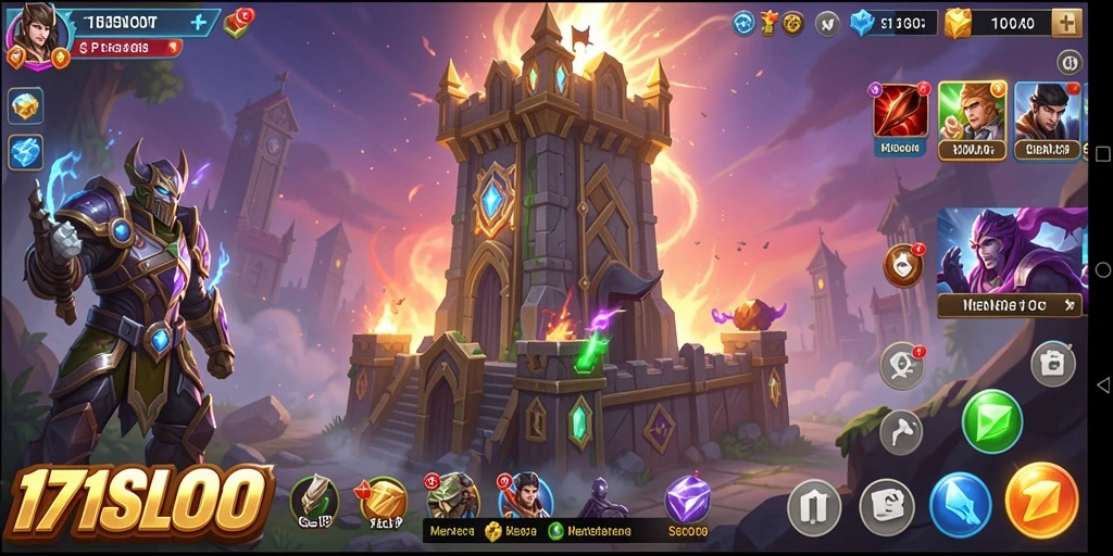 Screenshot gameplay 171SLOT menampilkan aksi menara pertahanan yang intens.