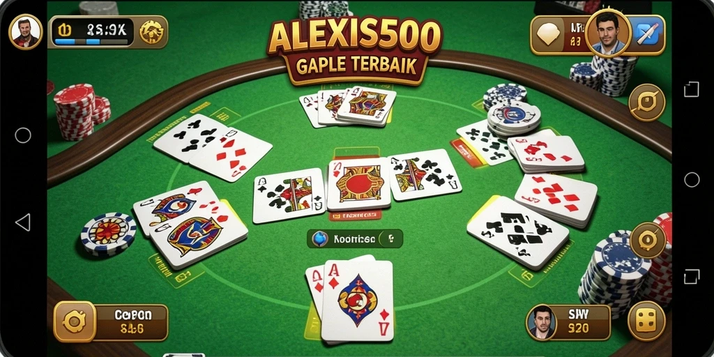 Gameplay seru ALEXIS500 dengan suasana permainan Gaple yang menantang.