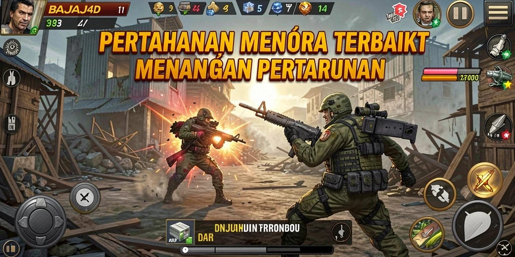 Tampilan gameplay seru dalam BAJAJ4D dengan menara dan musuh yang beragam.