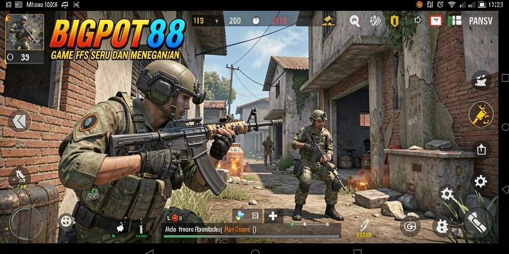 Screenshot gameplay utama dari BIGPOT88 yang menunjukkan aksi tembak-menembak intens.