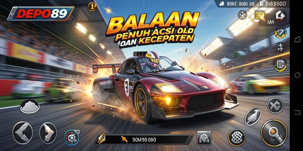 Screenshot gameplay DEPO89 yang menunjukkan aksi balapan yang mendebarkan.