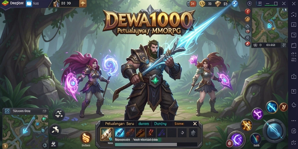 Screenshot gameplay DEWA1000 yang menunjukkan suasana pertempuran epik.