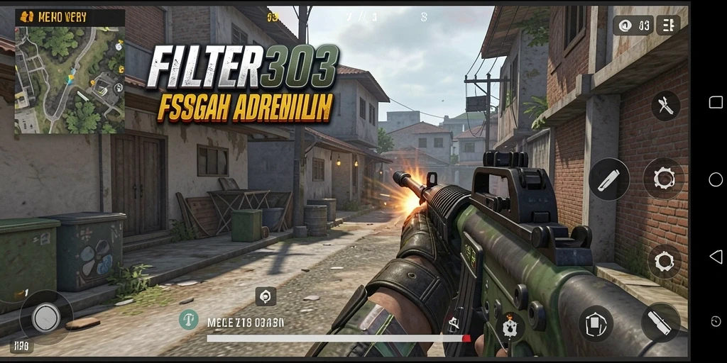 Screenshot FILTER303 dengan gameplay FPS yang mendebarkan saat pertempuran.