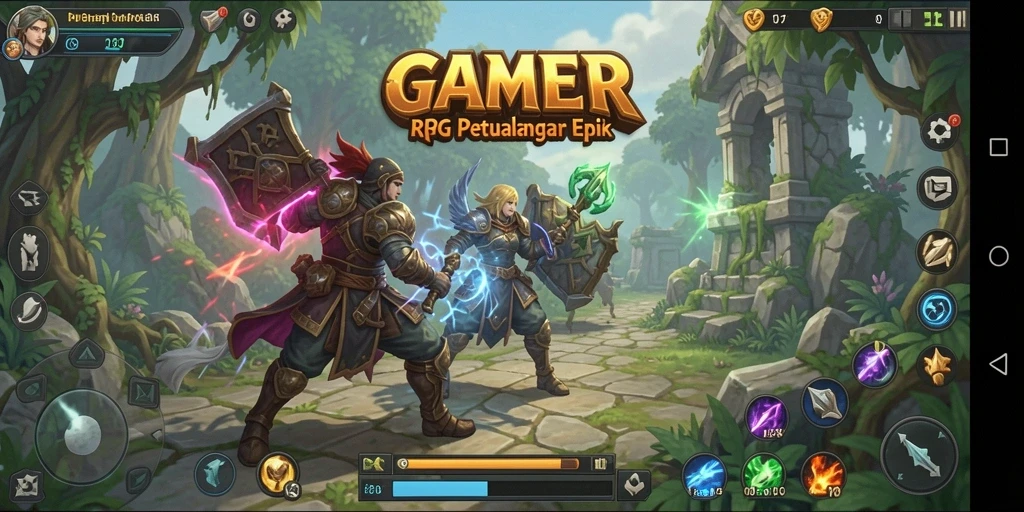 Screenshot menunjukkan aksi seru dalam gameplay RPG.