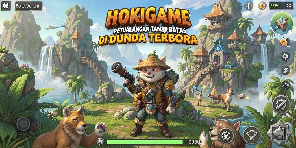 Tampilan gameplay HOKIGAME di dunia terbuka yang luas dan penuh petualangan.