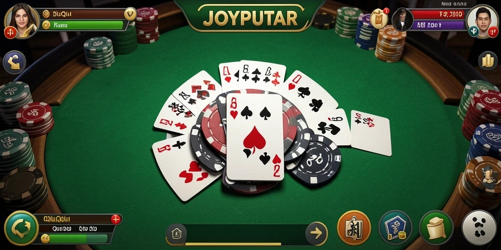Screenshot utama JOYPUTAR yang menunjukkan permainan QiuQiu yang seru.