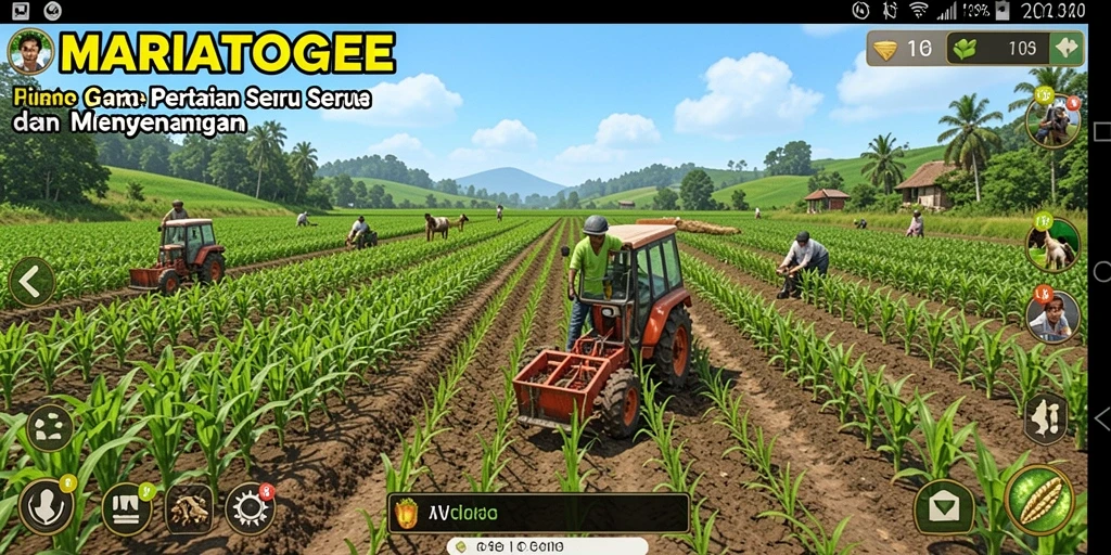 Gameplay MARIATOGEL yang menampilkan aktivitas bertani yang dinamis.