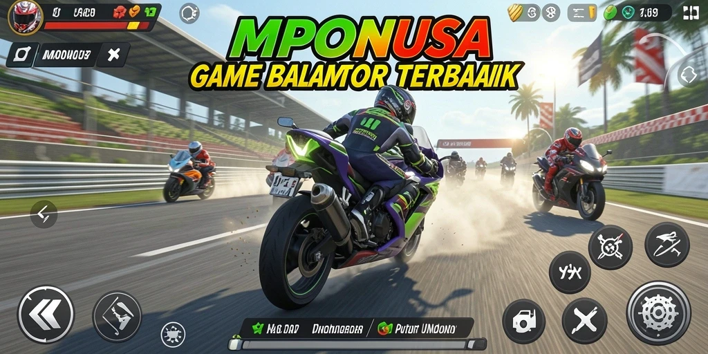 Tampilan menarik dari gameplay balap motor MPONUSA yang seru dan kompetitif.