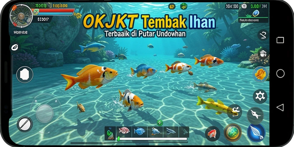 Screenshot gameplay OKJKT menampilkan aksi menembak ikan yang mendebarkan.