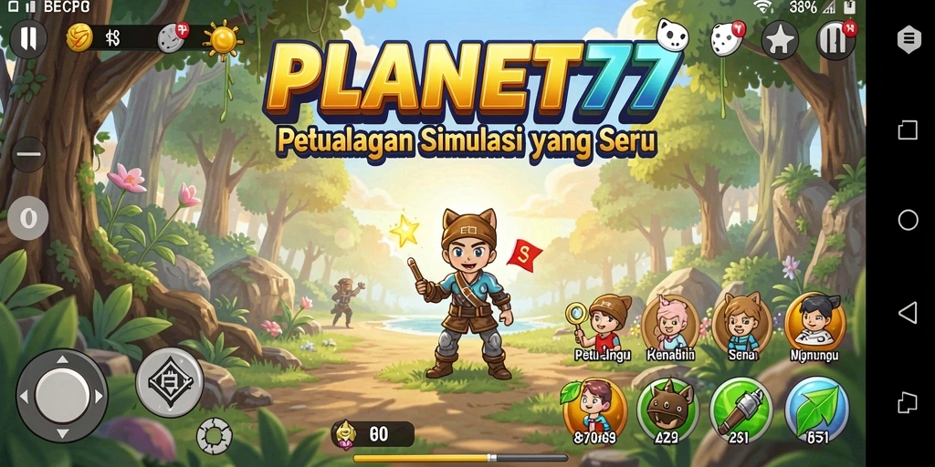 Tampilan utama gameplay PLANET77 yang memukau dan interaktif.