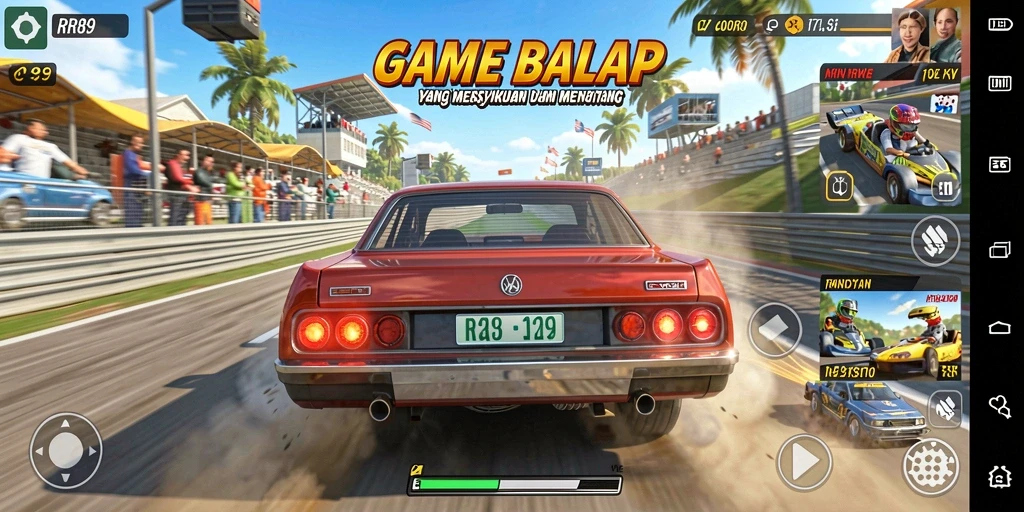 Tangkapan layar RR89 menunjukkan aksi balap yang mendebarkan.