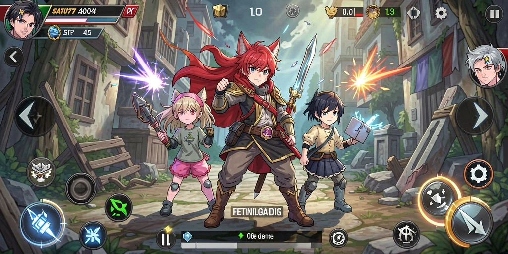 Screenshot utama SATU77 menampilkan aksi seru karakter anime.