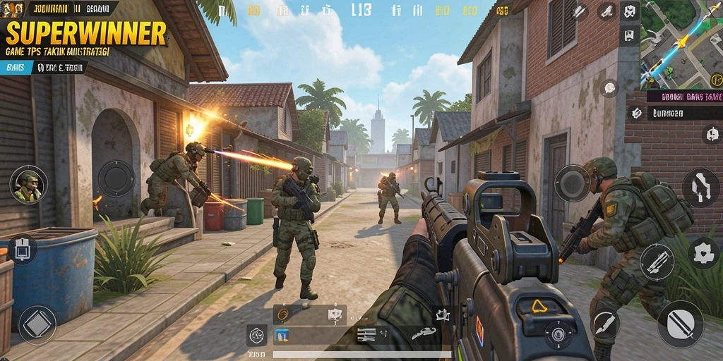 Screenshot utama SUPERWINNER menampilkan gameplay penuh aksi dan strategi.