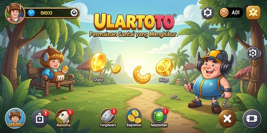 Tampilan gameplay ULARTOTO dengan berbagai level menarik dan karakter lucu.