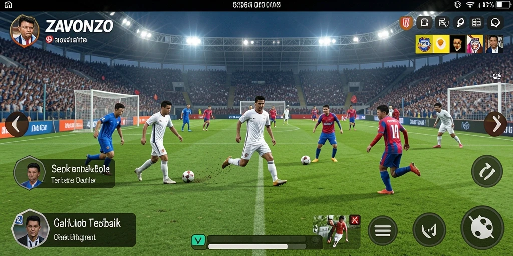 Tangkapan layar ZAVONZO menampilkan aksi seru di lapangan sepak bola.